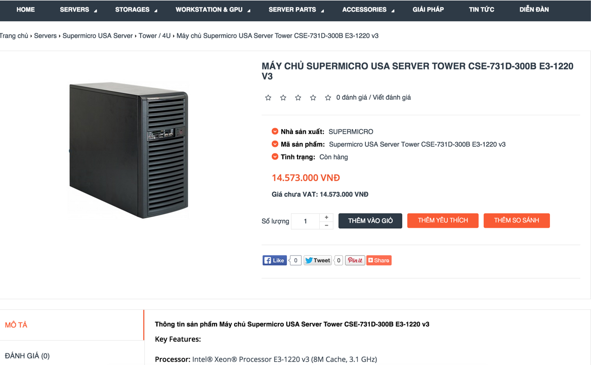 chi tiết sản phẩm Server